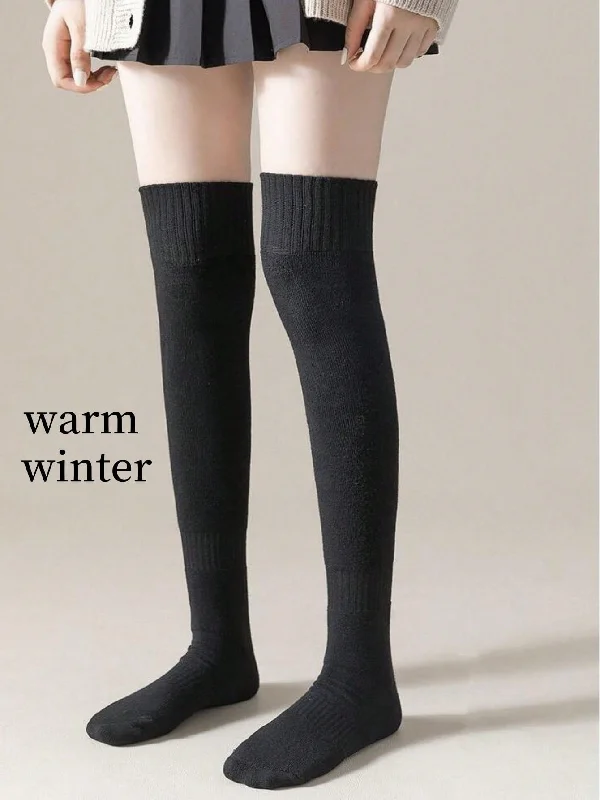 1 Pair Thick & Warm Fleece Lined Over-The-Knee Socks