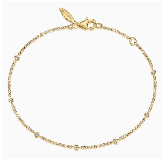 14K Yellow Gold Diamond Stations Chain Bracelet