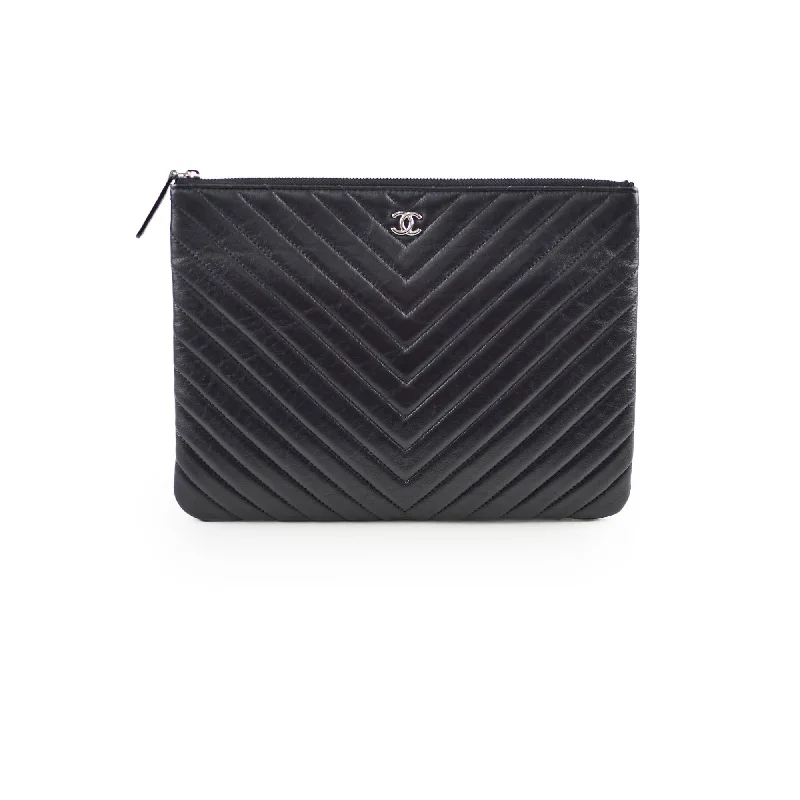 Chanel Classic Medium Chevron O-Pouch Navy