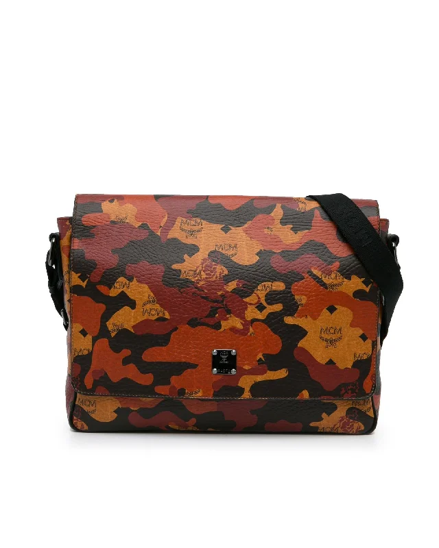 Camouflage Leather Crossbody Bag with Magnetic Flap Closure