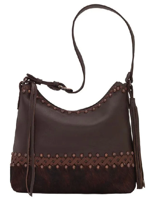 American West 1038381 Ladies Wild Horses Zip Top Shoulder Bag Brindle Hair On