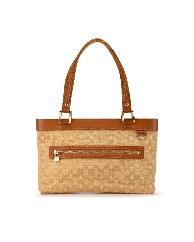 Monogram Mini Lin Lucille PM Canvas Bag with Leather Trim and Zip Closure