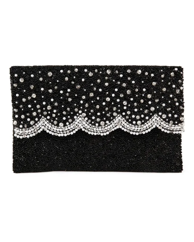 Black Crystal Scalloped Beaded Bag