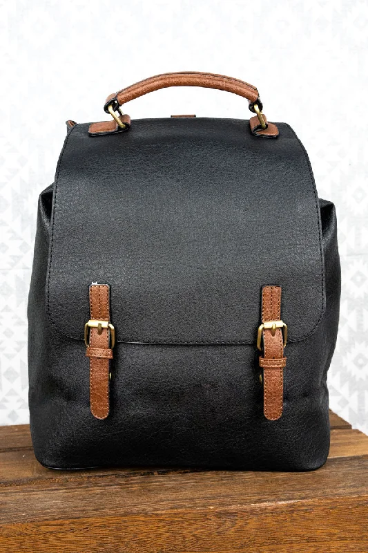 Black Faux Leather Haley Satchel Backpack