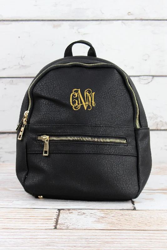 Black Faux Leather Small Backpack