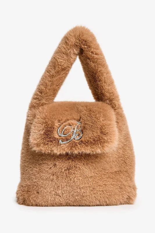 Blumarine Brown Faux Fur Top Handle Bag