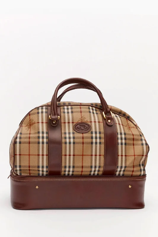 Burberry Vintage Brown Leather Nova Check Travel Bag