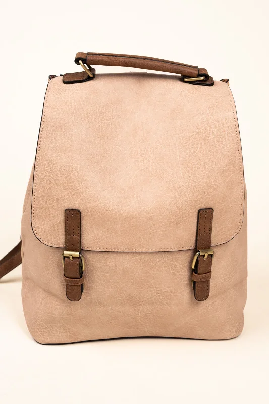 Camel Faux Leather Haley Satchel Backpack