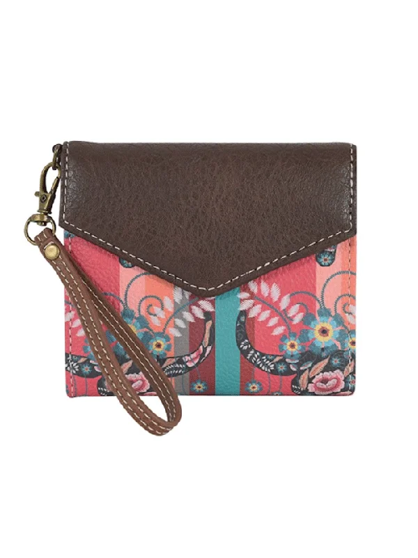 Catchfly 22035626WMUL Womens Steer Head Print Mini Wallet Turquoise And Coral