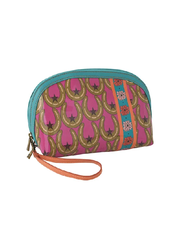 Catchfly 23071586PNK Womens Vinyl Horseshoe Dome Cosmetic Bag Pink