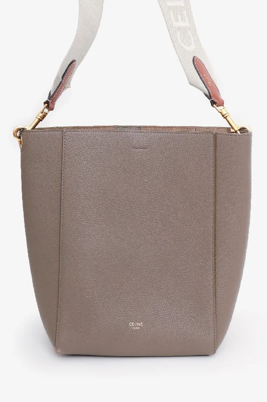 Celine Taupe Leather Small 'Seau Sangle' Bucket Bag