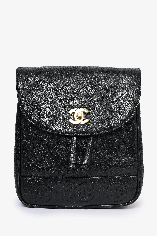 Chanel 1989-91 Vintage Black Caviar Leather Triple CC Backpack