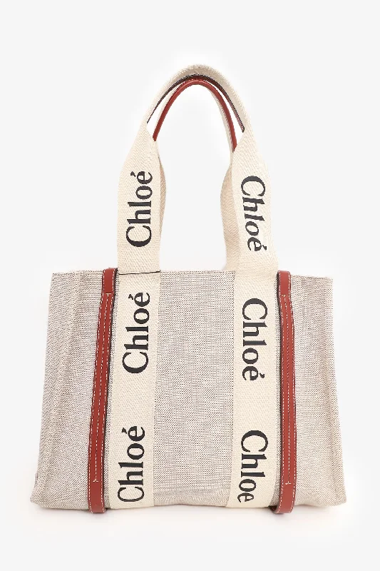 Chloe Beige Linen 'Woody' Tote Bag