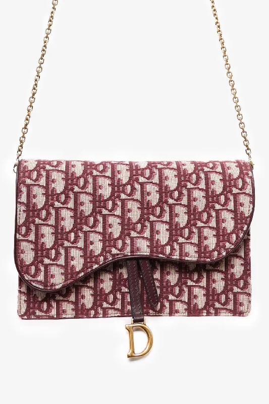 Christian Dior 2018 Burgundy Oblique Medium \'Saddle Pouch\' with Chain