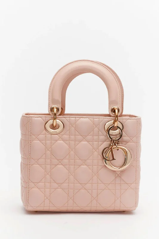 Christian Dior Pink Lambskin Cannage Mini Lady Dior Top Handle