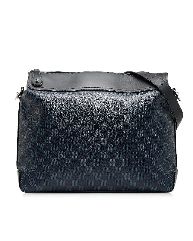 Damier Canvas Leather Trim Messenger Bag with Top Zip and Interior Pockets