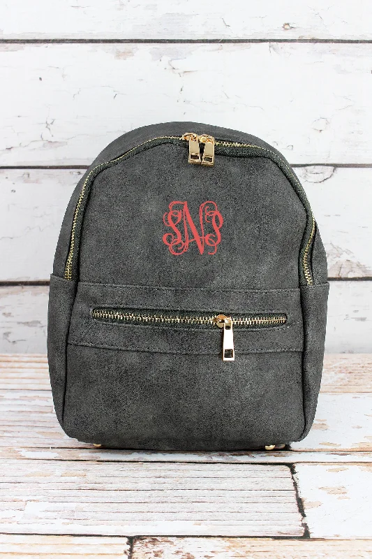 Dark Gray Faux Leather Small Backpack