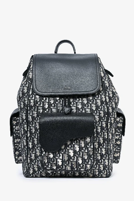 Dior 2021 Navy Oblique Jacquard/Calfskin Saddle Backpack