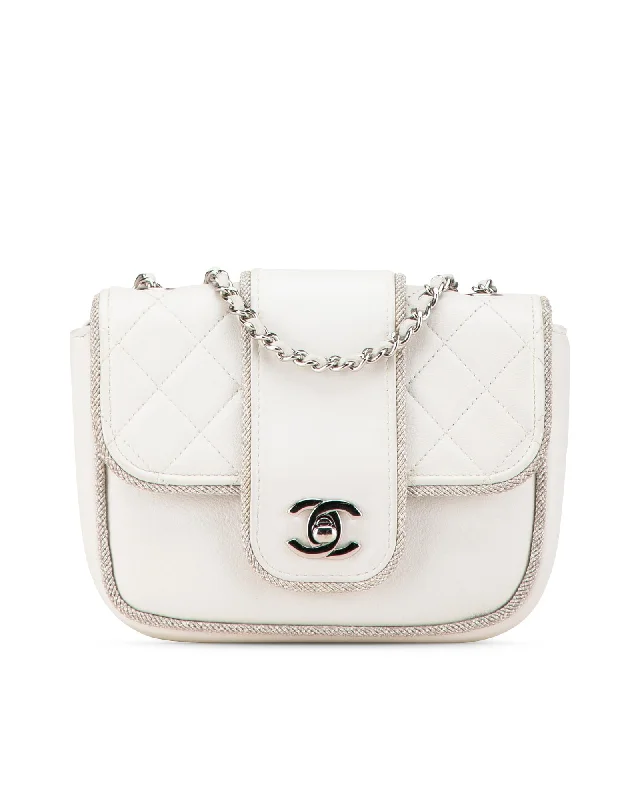 Mini Quilted Lambskin Flap Bag with Lurex Border and Chain Strap