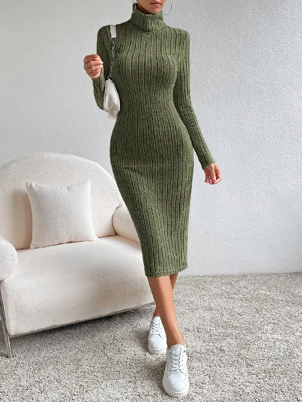 Essnce Turtleneck Ribbed Knit Bodycon Dress