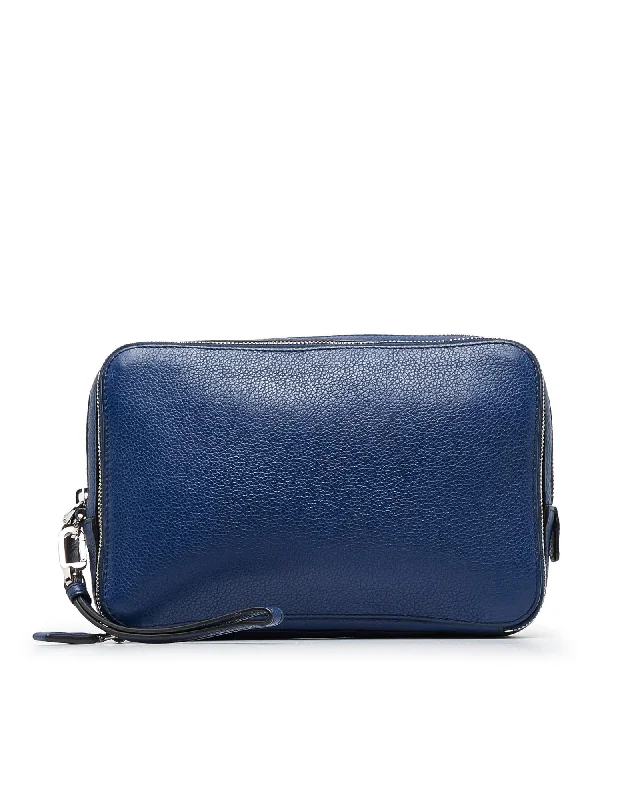 Vitello Daino Leather Clutch Bag with Dual Top Zip Closures