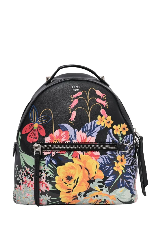 Fendi Black Floral Print Mini Backpack