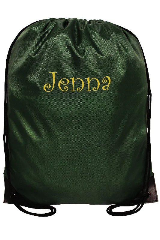 Forest Green Flat Drawstring Backpack