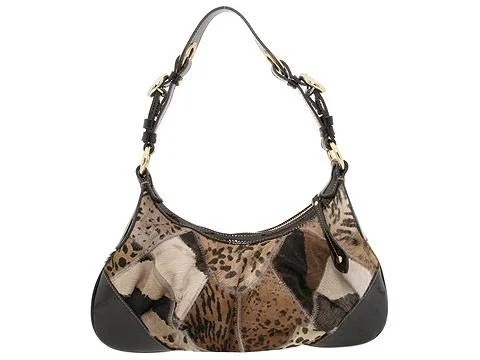 Francesco Biasia Olga Heaven One Cuoio Animal Print Fur Leather Patent Bag New