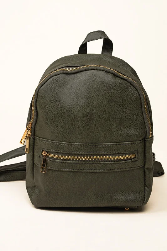 Green Faux Leather Small Backpack