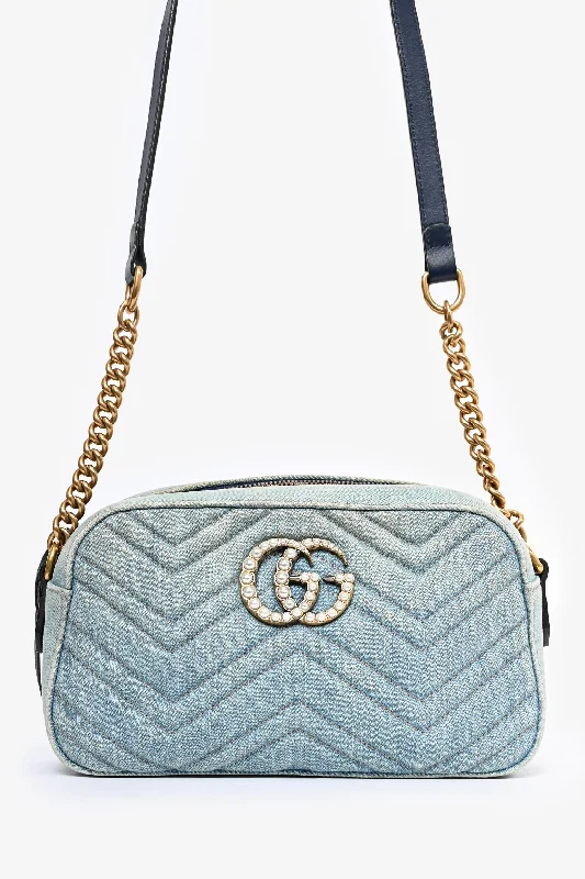 Gucci Blue Denim Pearly GG Small Marmont Camera Bag