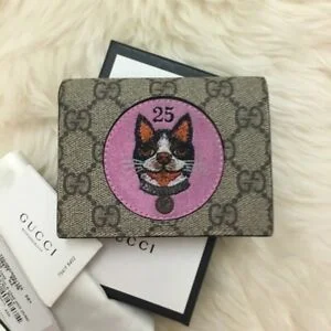 Gucci Dog Red 25 GG Card Case Canvas Leather Small Wallet Pink Italy Bosco New