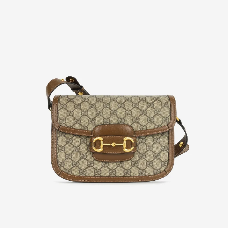 Gucci Gucci - Small Horsebit Crossbody 1955 - Beige/Dark brown GG Supreme canvas GHW - Pre-Loved