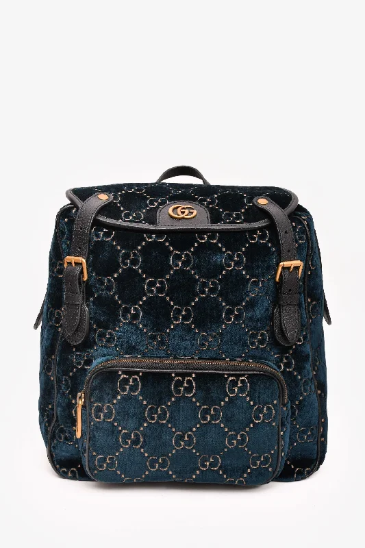 Gucci Navy Velvet/Gold Velvet Lady Web Backpack