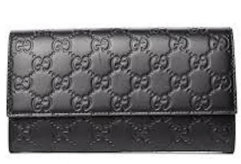 Gucci Signature Guccissima Black Clutch Fold over GG Wallet Bag Purse Italy New