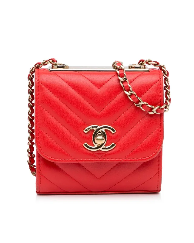 Mini Chevron Quilted Lambskin Chain Wallet with CC Turn-Lock