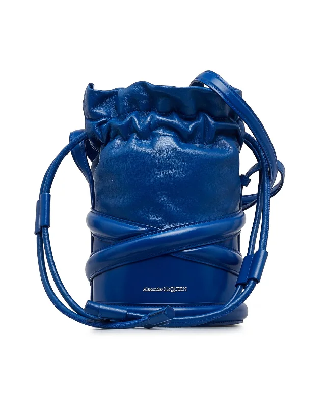 Small Leather Curve Bucket Bag with Drawstring Closure