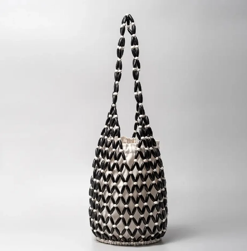 Handcrafted Women's Wooden Bead Woven Bag