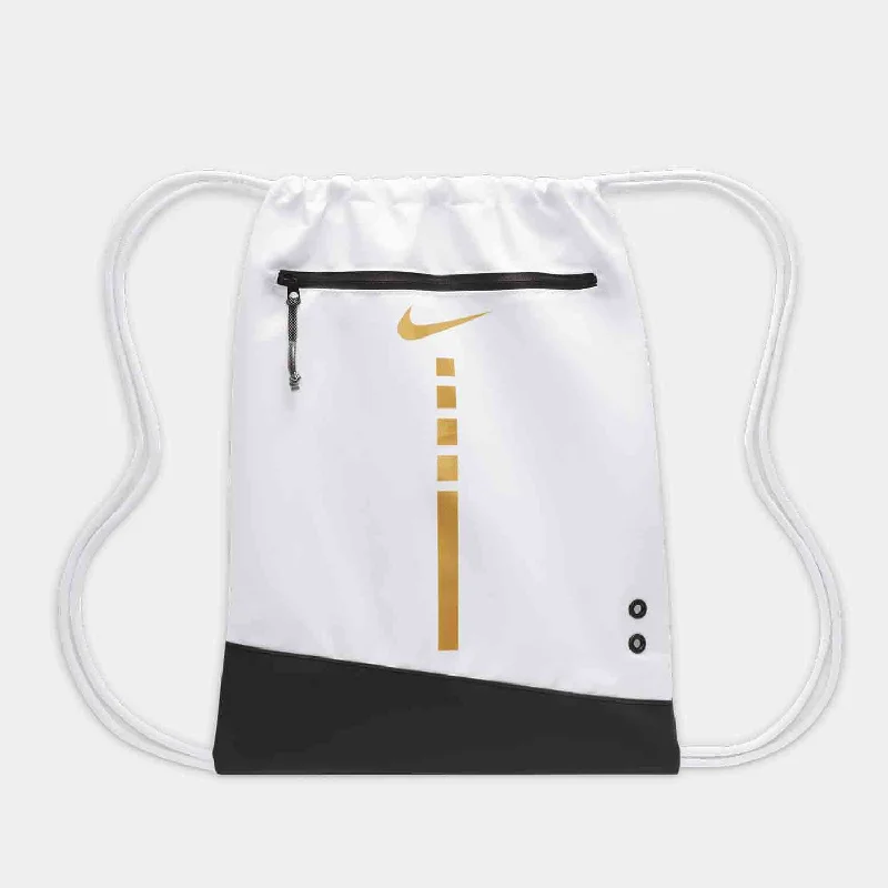 Hoops Elite Drawstring Bag, White/Black/Metallic Gold