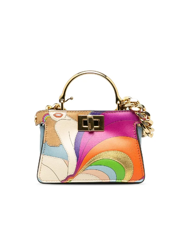 Nano Rainbow Inlay Peekaboo Satchel with Chain Strap and Twist Lock Closure