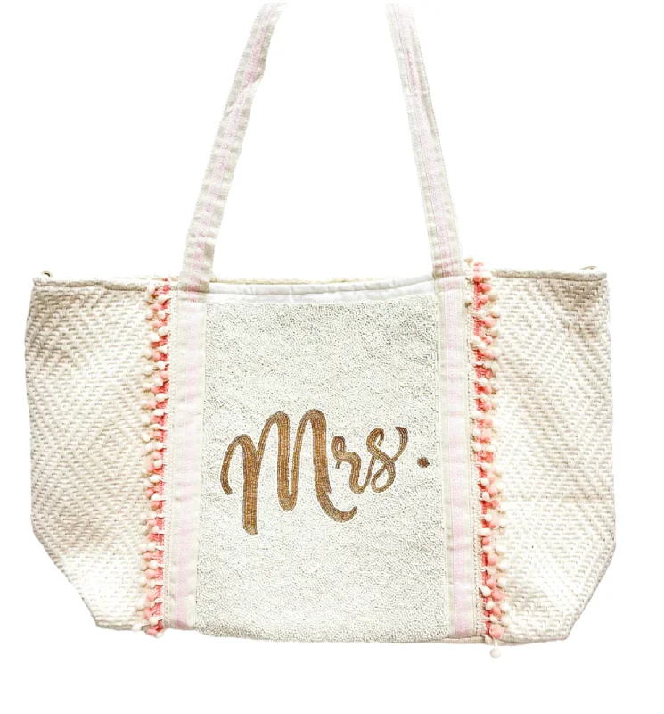 Beaded 'Mrs' Tote Bag