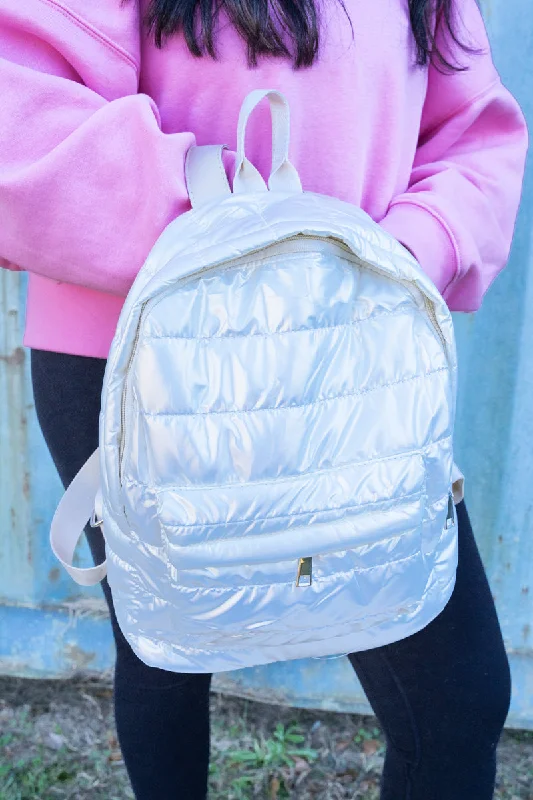 Lakeland Metallic White Small Puffy Backpack