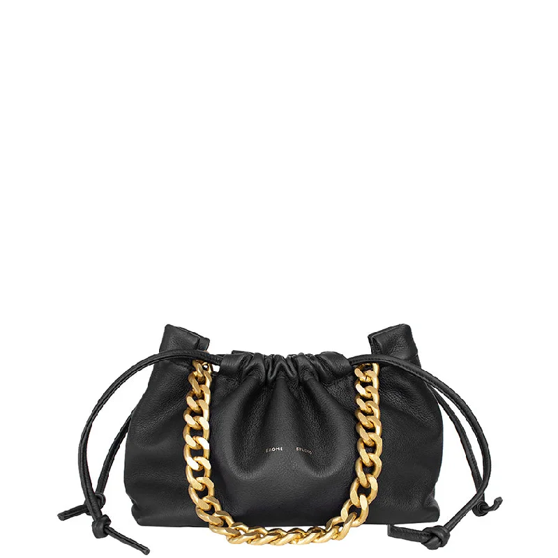 LEATHER BAG "ANOUK" WITH DETACHABLE CHAIN IN BLACK