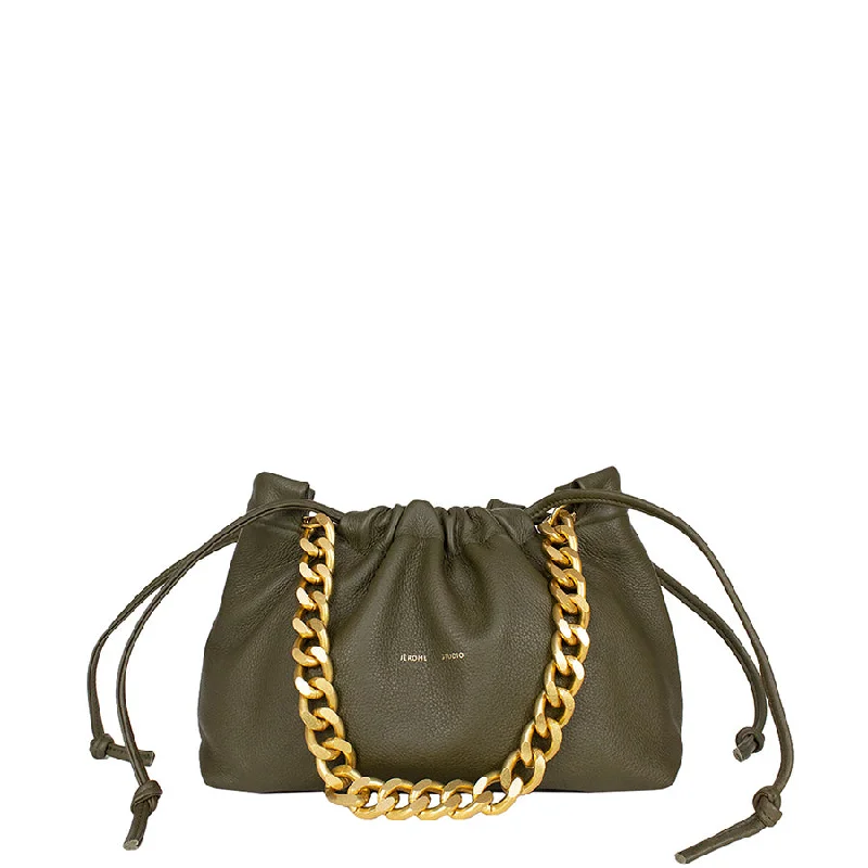 LEATHER BAG "ANOUK" WITH DETACHABLE CHAIN IN OLIVE