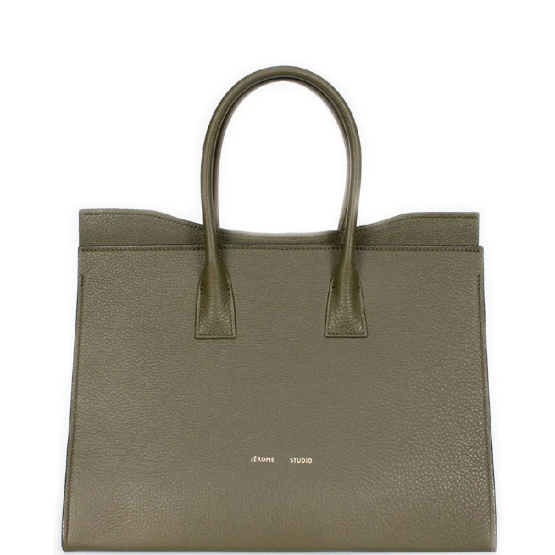 LEATHER TOTE BAG "BENT" IN OLIVE