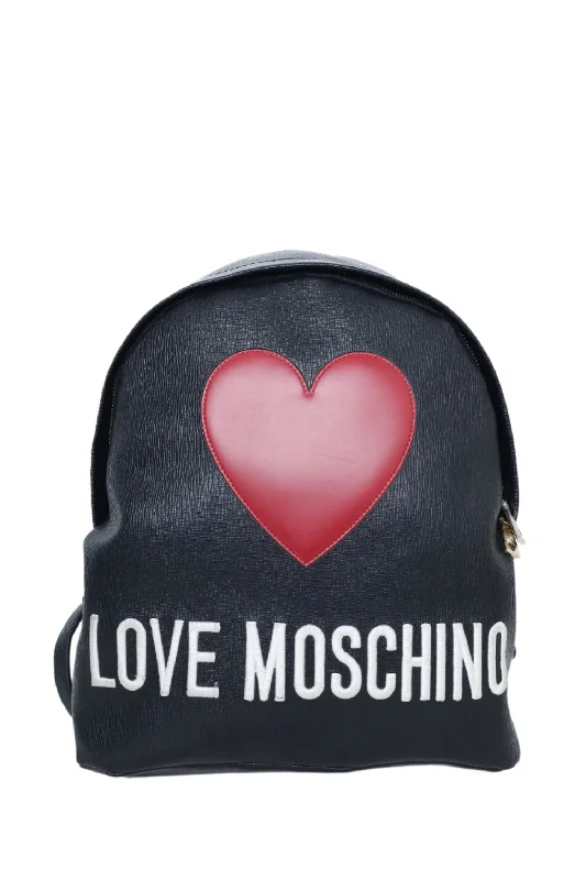 Love Moschino Black Leather Red Heart Backpack