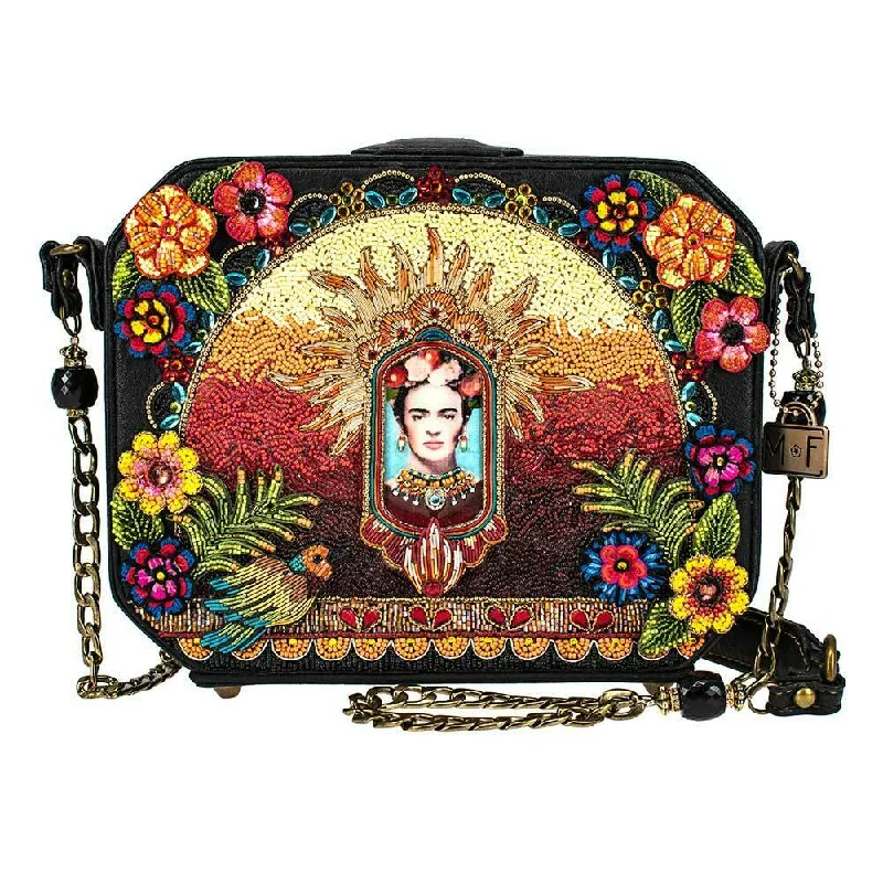 Mary Frances Artisan Black Crossbody Frida Kahlo Artist Beaded Handbag