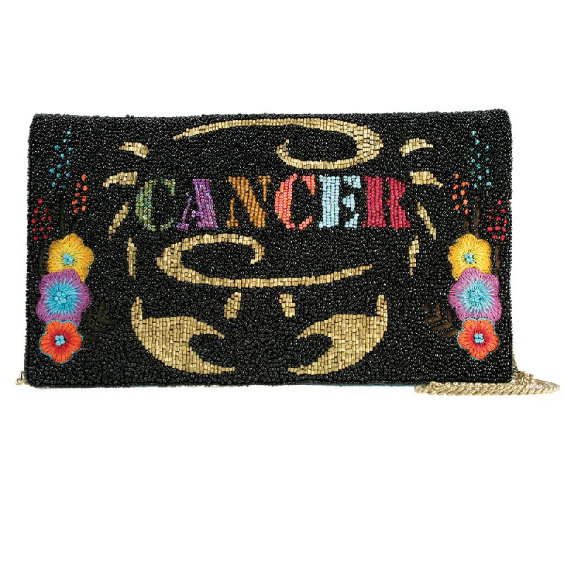 Mary Frances Cancer Horoscope Signs Black Flower Bag Handbag Purse Beaded New