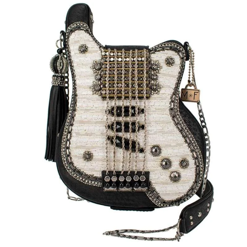 Mary Frances Greatest Hits Guitar Music Black Spring Purse Bead Bag Handbag New