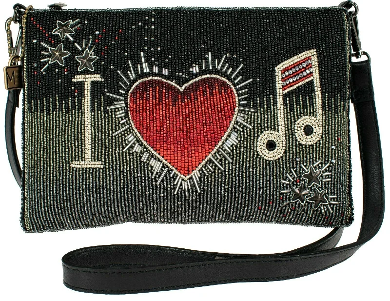 Mary Frances I Love Music Zip Heart Red Silver Black Crossbody Handbag Bag New