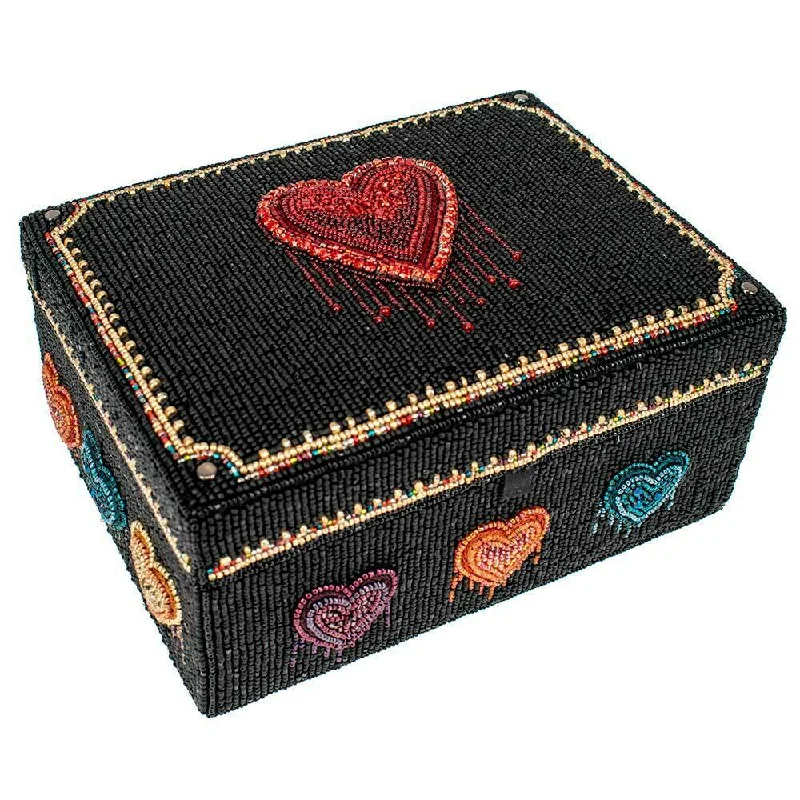 Mary Frances Love All Around Beaded Geometric Box Black Special Red Hearts New